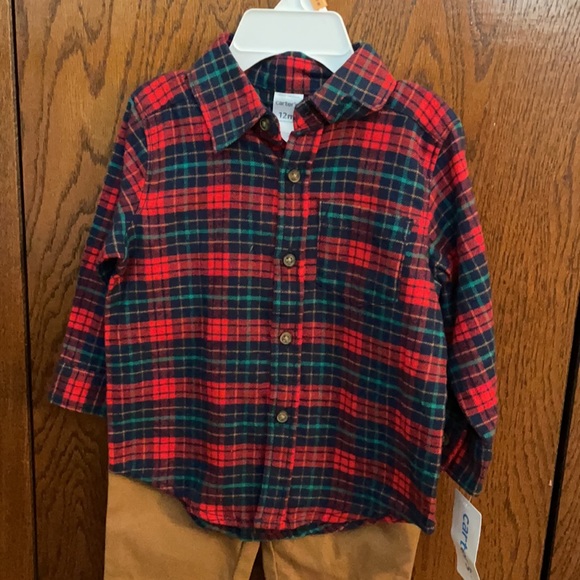 NEW! Carter’s 12 mo. plaid shirt with khakis outfit - Picture 2 of 4